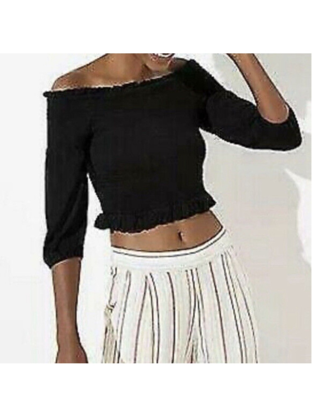 NWT Loft Beach Black Off The Shoulder Short Sleeve Top Size L Coastal Whimsigoth